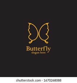 Golden butterfly on black background.logo template for beauty salon,spa salon,etc.