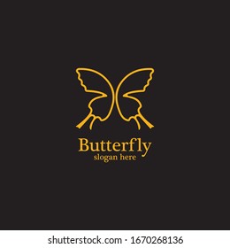 Golden butterfly on black background.logo template for beauty salon,spa salon,etc.