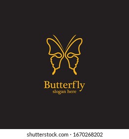 Golden butterfly on black background.logo template for beauty salon,spa salon,etc.