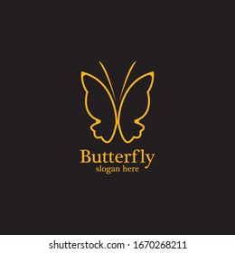 Golden butterfly on black background.logo template for beauty salon,spa salon,etc.