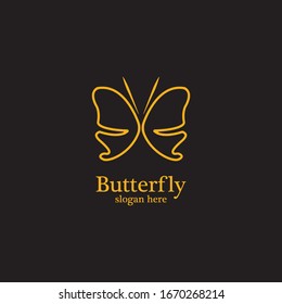 Golden butterfly on black background.logo template for beauty salon,spa salon,etc.