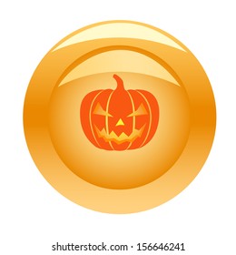 Golden button with halloween pumpkin