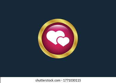 botón dorado con icono de corazones.Ilustración conceptual vectorial en diseño de estilo plano.Aislado en el fondo.