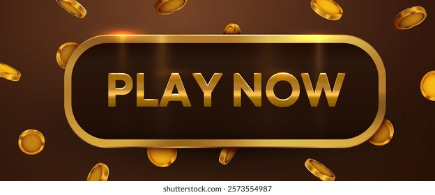 Golden button Play Now. VIP luxury button Play. Vector illustration.