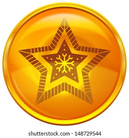 Golden button of round form with pictogram pattern star. Eps10, contains transparencies. Vector