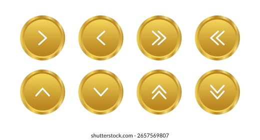 Golden buttons with arrows, white background.