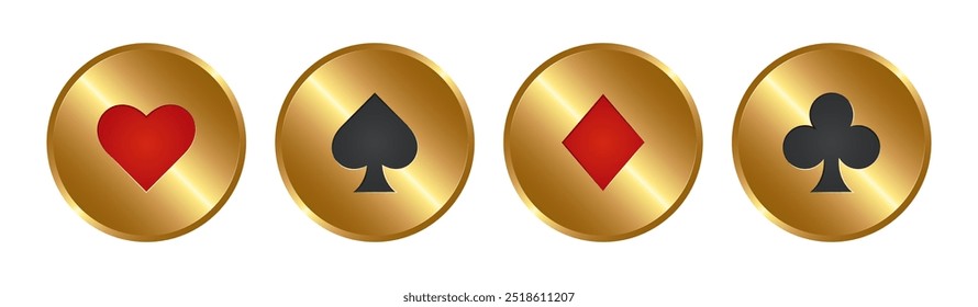 Golden buttons or chips with playing card suits. 