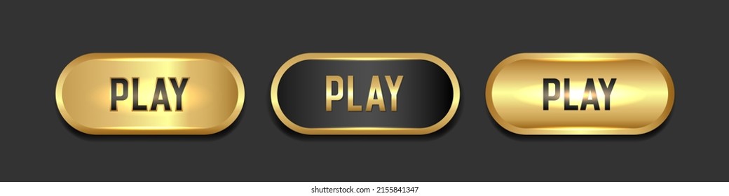 Golden buttons Play. VIP luxury button Play. Vector clipart isolated on white background. Gold and black buttons with gold frames.