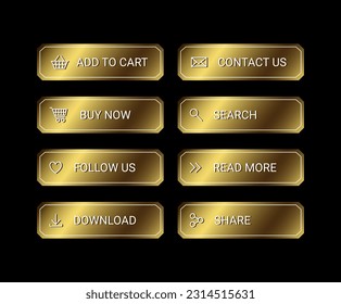 Golden buttons set, dark background.