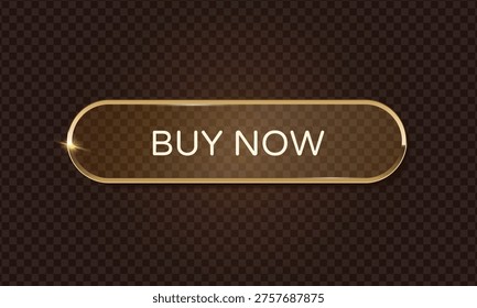 Golden buy now button, Golden rounded rectangle badge for VIP customers, Luxury metal shiny button with glare for web design online shopping.