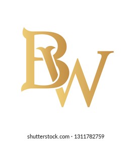 Golden BW monogram isolated in white.