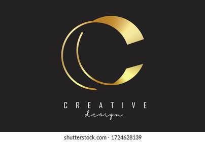 Diseño del Monograma de la Letra Golden C. Icono de letra C creativa con imagen vectorial de líneas doradas.