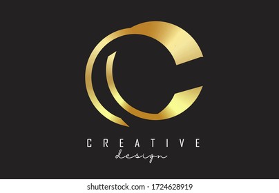 Golden C Letter Logo Monogram Design with Golden Lines and Shapes. Graphic gold C icon. Creative C Vector Illustration.
