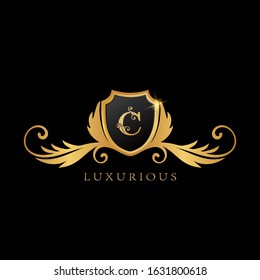 Golden C Logo Luxurious Shield vector design concept.