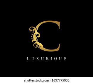 Golden C Luxury Logo Icon, Vintage Gold C Letter Logo Design.