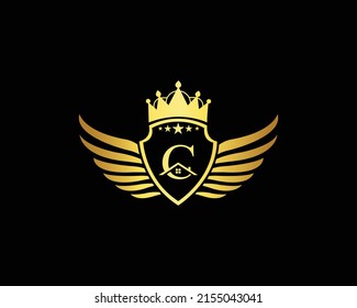 Golden C Luxury Logo Template Vector Icons. Golden Elegant Beautiful logo with with crown Vector Illustration Of Luxury Logo.