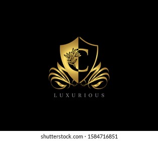 Golden C Luxury Shield Logo Icon, Classy Gold C Design.