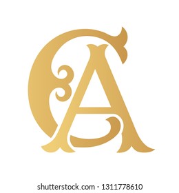 Golden CA monogram isolated in white.