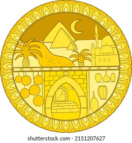 Golden Cairo City Outline Mandala