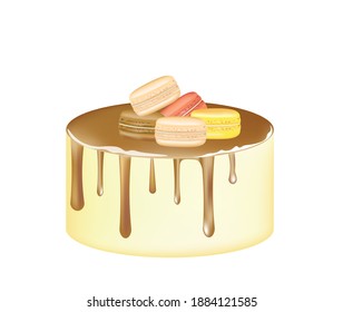 Golden cake with macaroons. vector