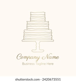 Golden Cake Outline Logo for Bakery in Minimal Clean Style 