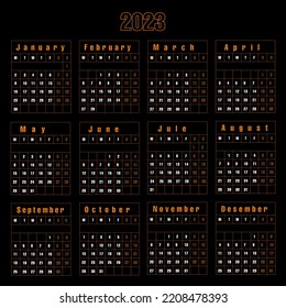 golden calendar 2023 on a black background. vector illustration
