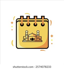 golden calendar icon and mosque illustration