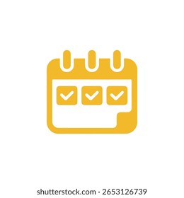 Golden calendar icon with three white check marks showing time management on a white background illustrating productivity, task completion, and scheduling.