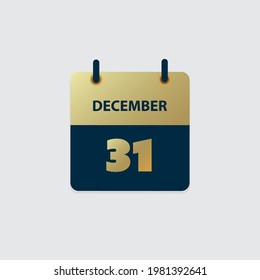 Golden Calendar Page Design for Day 31st of December, Last Day of the Year - Vector Illustration