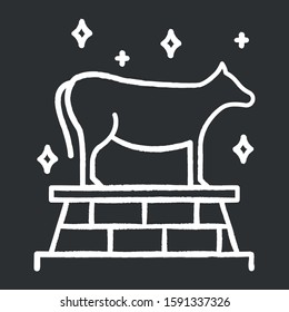 Golden Calf Bible story chalk icon. Animal idol, bull representation. Religious legend. Christian religion, holy book scene plot. Exodus Biblical narrative. Isolated vector chalkboard illustration