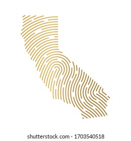golden California map filled with fingerprint pattern- vector illustration