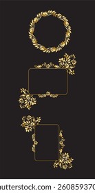 Golden calligraphic design elements on black background set	