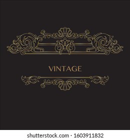 Golden calligraphic design elements, page decor, divider, ornate headpieces. Luxury decorative  ornamental element for design in vintage style. Vector linear golden floral background.