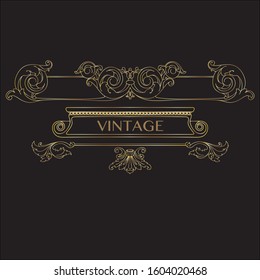 Golden calligraphic design elements, page decor, divider, ornate headpieces. Luxury decorative  ornamental element for design in vintage style. Vector linear golden floral background.