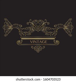 Golden calligraphic design elements, page decor, divider, ornate headpieces. Luxury decorative  ornamental element for design in vintage style. Vector linear golden floral background.