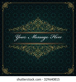 Golden calligraphic frame with patterns background. Saved in EPS ver 10 with one transparent object. All elements are separated, well layered and constructed for easy editing.