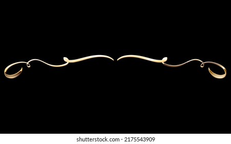 Golden Calligraphic Hand Drawn Flourish or Divider. Elegant Golden Retro Decorative Element for Invitations, Diploma, Menu, Wedding Design.