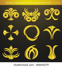 Golden calligraphic vector design elements and decoration. Vector illustration