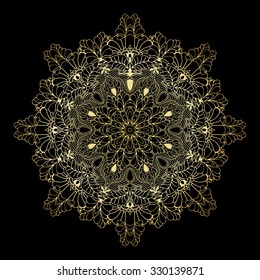 Golden calligraphic vector design elements on the black background. Gold menu and invitation border, round frame,divider,page decor. Luxury style calligraphic