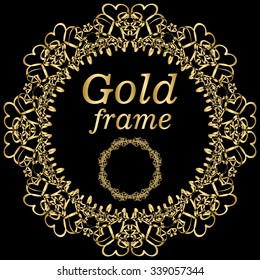 Golden calligraphic vector design elements on the black background. Gold menu and invitation border, round frame,divider,page decor. Luxury style calligraphic