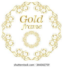 Golden calligraphic vector design elements. Gold menu and invitation border, round frame,divider,page decor. Luxury style calligraphic