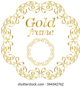 Golden calligraphic vector design elements. Gold menu and invitation border, round frame,divider,page decor. Luxury style calligraphic