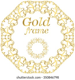 Golden calligraphic vector design elements. Gold menu and invitation border, round frame,divider,page decor. Luxury style calligraphic