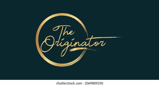 Golden Calligraphy 99 name of Allah. phrase The Originator . isolated circle brush.