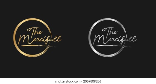 Golden Calligraphy 99 name of Allah. phrase the Merciful . isolated circle brush.