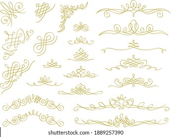 Golden calligraphy corner and line decoration set