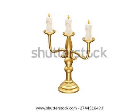 Golden Candelabra with Three Lit Candles icon illustration 3d