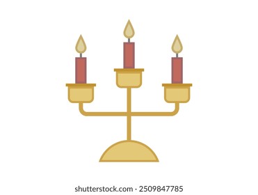 Candelabro dourado com três velas vermelhas acesas