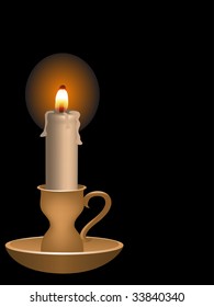 Golden candle behind the black background