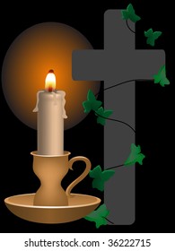 Golden candle and the cross